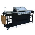 Barbecue au gaz D'Artagnan cuisine extérieure 5 brûleurs évier planche thermomètre ustensiles – Image 2