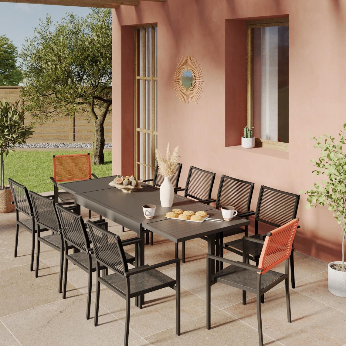 ensemble-table-de-jardin-extensible-aluminium-135270cm-10-fauteuils-empilables-corde-anthracite-et-orange-yeraz-14139570-39424274_1140x1140.jpg Ensemble Table de jardin extensible aluminium 135/270cm + 10 Fauteuils empilables corde Anthracite et orange-YERAZ – Image 1