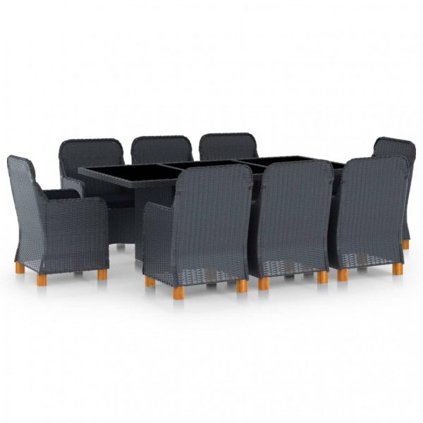 Mobilier à dîner 9 pcs avec coussins Résine tressée Gris foncé