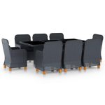Mobilier à dîner 9 pcs avec coussins Résine tressée Gris foncé – Image 2