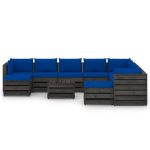 Salon de jardin 11 pcs avec coussins Bois imprégné de gris – Image 3