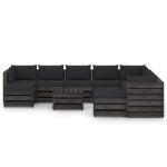 Salon de jardin 11 pcs avec coussins Bois imprégné de gris – Image 3