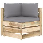 Salon de jardin 12 pcs avec coussins Bois imprégné de vert – Image 4