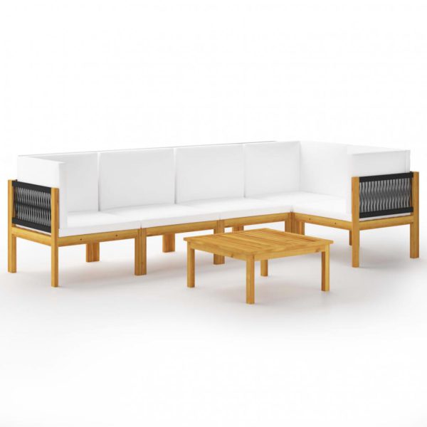 Salon de jardin 6 pcs avec coussins Crème Bois d'acacia solide