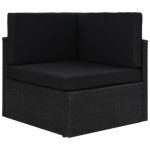 Salon de jardin 7 pcs avec coussins Noir Résine tressée – Image 6