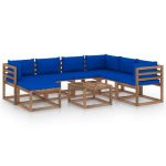 Salon de jardin 8 pcs avec coussins Bleu – Image 2