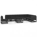 Salon de jardin 9 pcs avec coussins Noir Bois de pin massif
