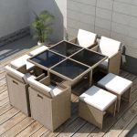 Salon de jardin encastrable avec coussins 9 pcs Rotin Beige – Image 2