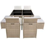 Salon de jardin encastrable avec coussins 9 pcs Rotin Beige – Image 4