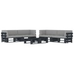 Salon de jardin palette 6 pcs et coussins Pin imprégné de noir – Image 2