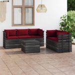 Salon palette de jardin 6 pcs avec coussins Bois de pin massif