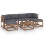 Salon palette de jardin 7 pcs et coussins Bois de pin imprégné – Image 2