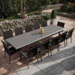 Table de jardin extensible aluminium 220/320cm + 12 fauteuils empilables textilène Gris Anthracite – Image 2