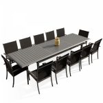 Table de jardin extensible aluminium 220/320cm + 12 fauteuils empilables textilène Gris Anthracite – Image 6