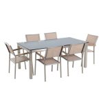 Ensemble de jardin table en verre noire et 6 chaises beiges – Image 2