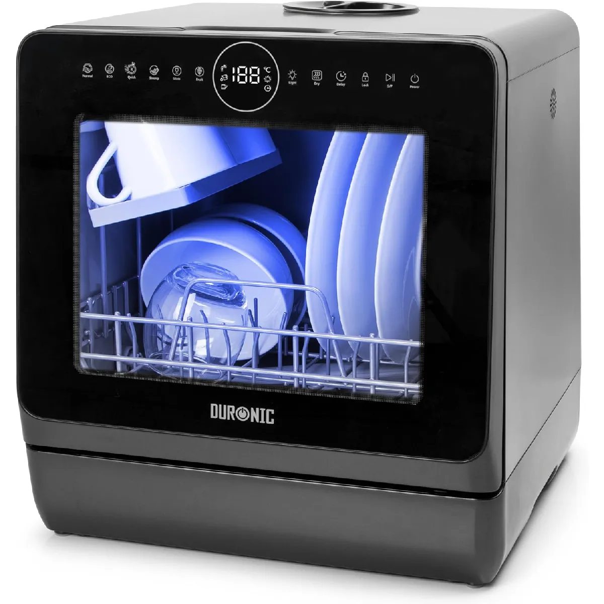 2edc0ab0a7ef4abdace950038f2ba43b.webp Duronic DW5 BK Lave-vaisselle de table 950W lave vaisselle posable portable compact gain de place pour petite cuisine 7 programmes de lavage séchage efficace pratique – Image 1